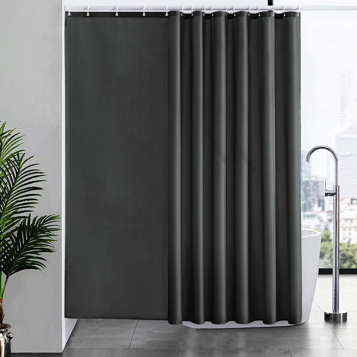 Azalia Douchegordijn Anti Schimmel Polyester Stof Waterdicht Douche Gordijnen Wasbaar Textiel voor Badkuip of De Badkamer 16 Douchegordijnhaken Donker Grijs 240x200cm.