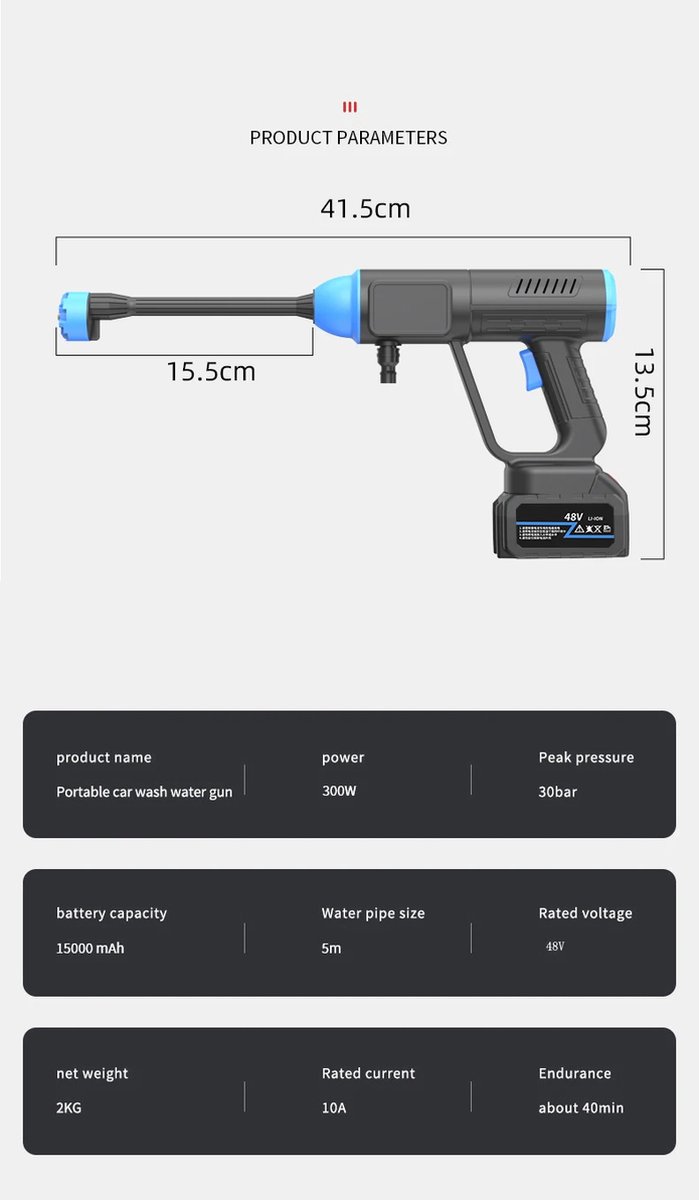 Draagbare Hogedrukreiniger. Accu Hogedrukreiniger 48V Reinigingspistool 35 Bar 500psi En 1500mah 300w Hogedrukreiniger Met Toebehoren Om De Aauto Tuin Buiten Te Wassen 2 Batterijen