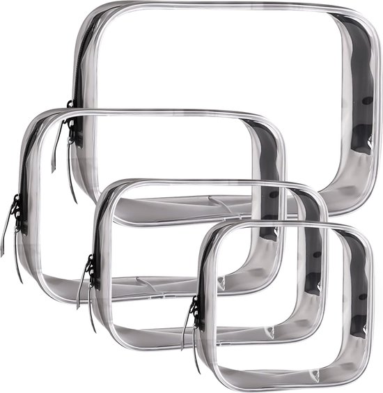 Set de toilette de voyage transparente JGS ® pour avion et vacances, étanche et homologuée TSA, 4 tailles