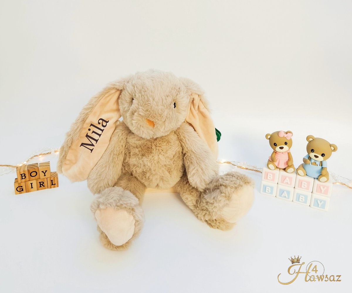 Goedkoopste Knuffel Konijn met naam 40 cm - Genderneutraal babycadeau - Origineel kraamcadeau - gepersonaliseerde kraamcadeau - Babygifts - Kraampakket voor jonge en meisje - Baby knuffel - Baby speelgoed - Babygeschenkset - Tweeling cadeau