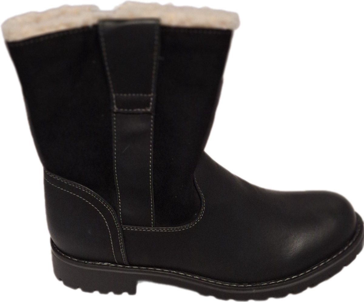 Kayla -WINTERLAARS-LEDERLOOK-BORGVOERING-SUEDEDETAILS
