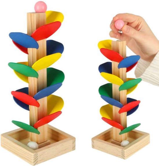 Teedz - Houten Knikkerbaan Groot - 24 cm - Knikkertoren - Montessori - Educatief - kinderen - Vanaf 2 jaar