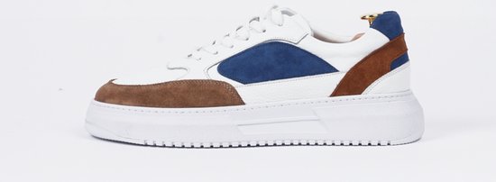 Sneakers Suède pour Homme – Sneaker Ivoire – Ivoire / Cognac / Bleu – Doublure en Cuir – Semelle Intérieure Amovible – Alfie Walker