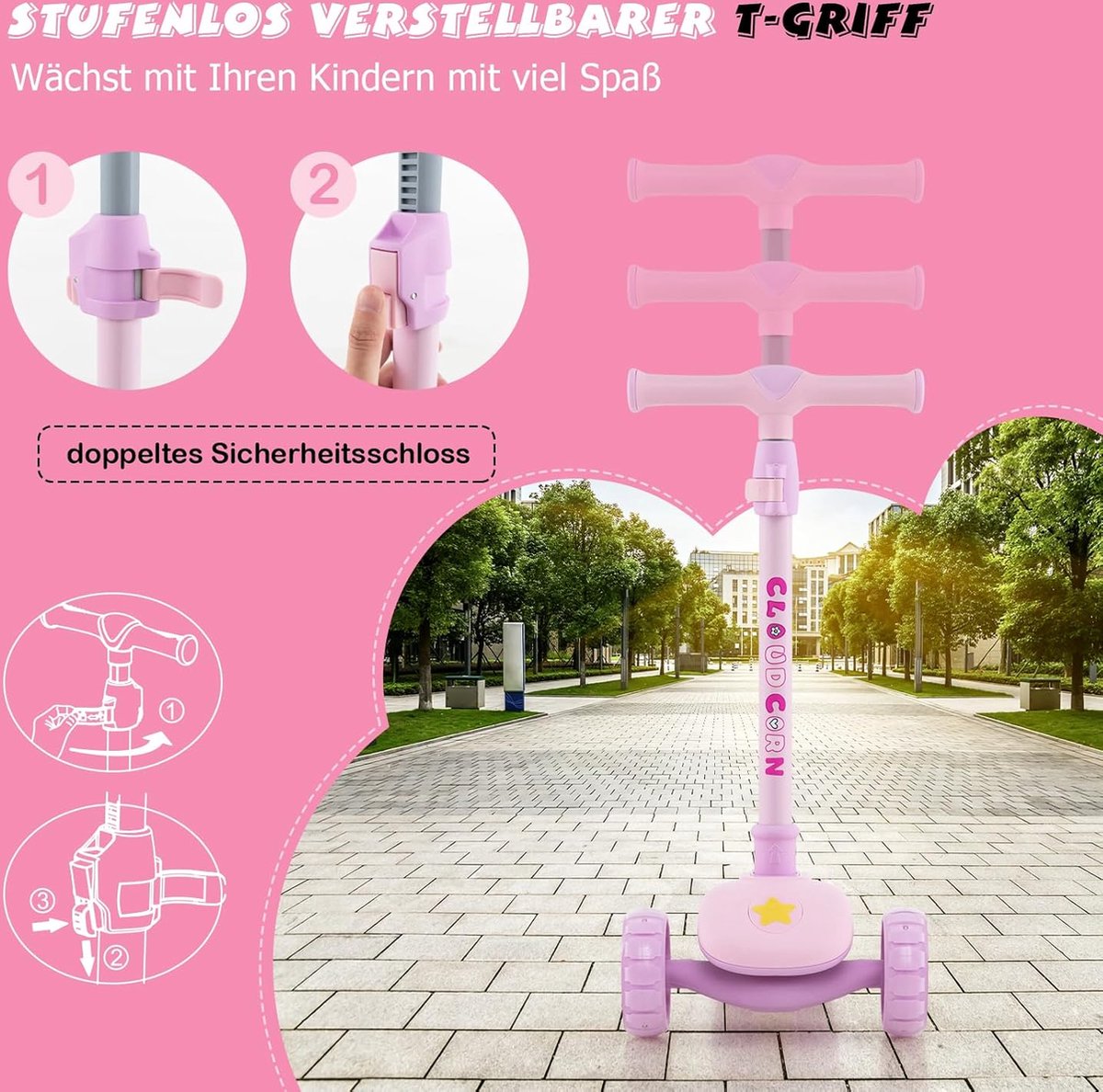 Kinderstep, Step Kinderen met LED Wielen & Traploos Verstelbaar Stuur, Opvouwbare Step voor Kinderen van 3-6 Jaar