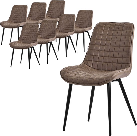HOMCOM 2-delige set eetkamerstoel keukenstoel met rugleuning metalen poten retro-stijl kunstleer staal grijs 53 x 62 x 88 cm | Netherlands