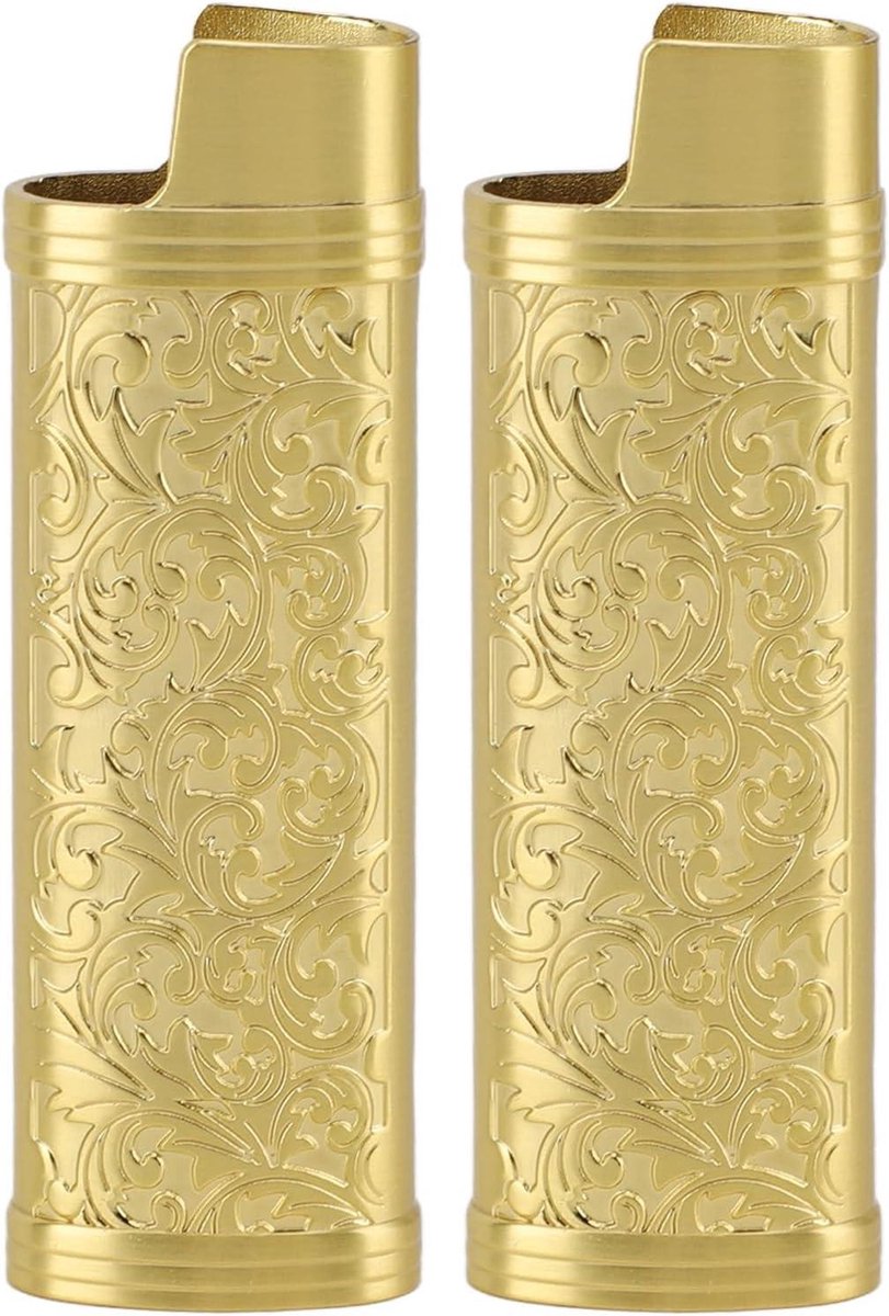 Goedkoopste Botanic Design Zinklegering Lichtere Case Sleeve Holder voor BIC Aansteker - Vintage Stijl - Gemakkelijk Gebruik - Veilige Bescherming - Gouden Kleur