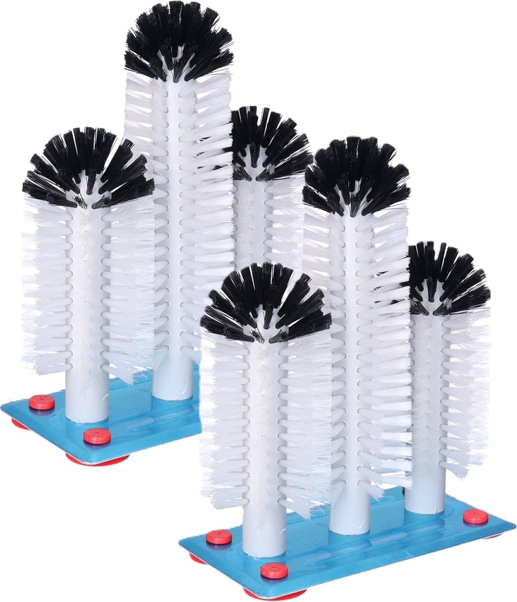 Goedkoopste Buemag Spoelborstels - 2x - glazen afwassen - 19 x 24 x 10 cm - zilver - 3 stuks - professionele horeca borstels - glazenwasborstel