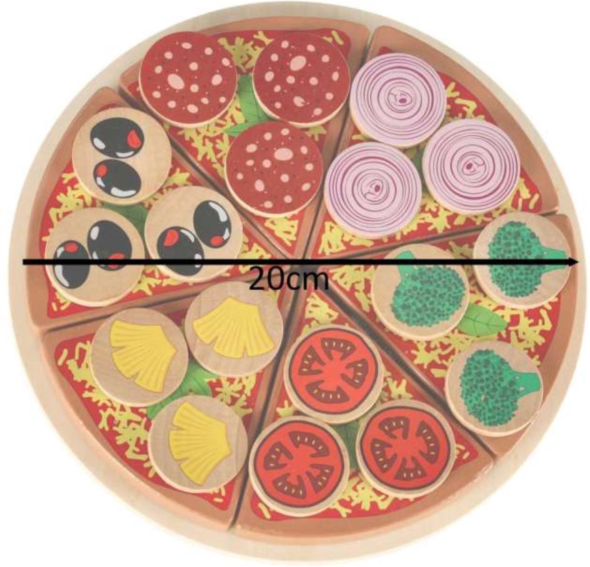 Teedz - Kinder pizza - Houtenpizza - 27 stukken - Educatief - Cadeau - Speelset — afbeelding 3