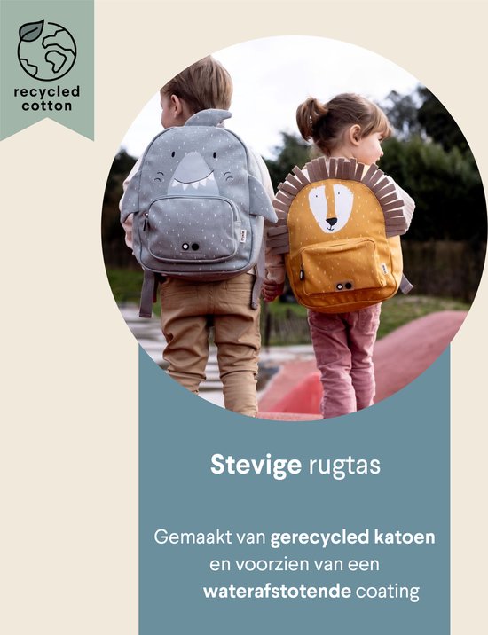Trixie Rugzak - Mr. Shark - Schooltas Waterafstotend - Boekentas voor Kind - Voor Jongens en Meisjes - Geschikt als Gymtas - Grijs - Haai