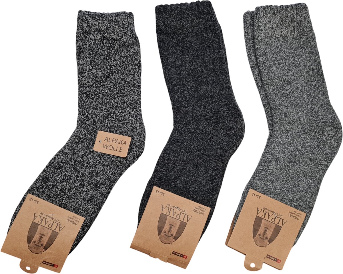 Alpaca Wollen Sokken- Huissokken - Wintersokken - Thermosokken - 3Pack – 3x Grijs Mix - 39-43