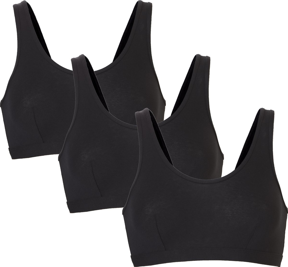 Cotonella Dames Bralette Bi-elastisch Katoen 3-Pack Zwart - Maat L