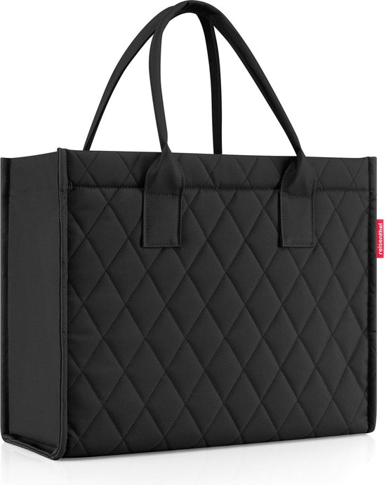 Zwarte Reisenthel shopper met ruitjespatroon en handvatten.