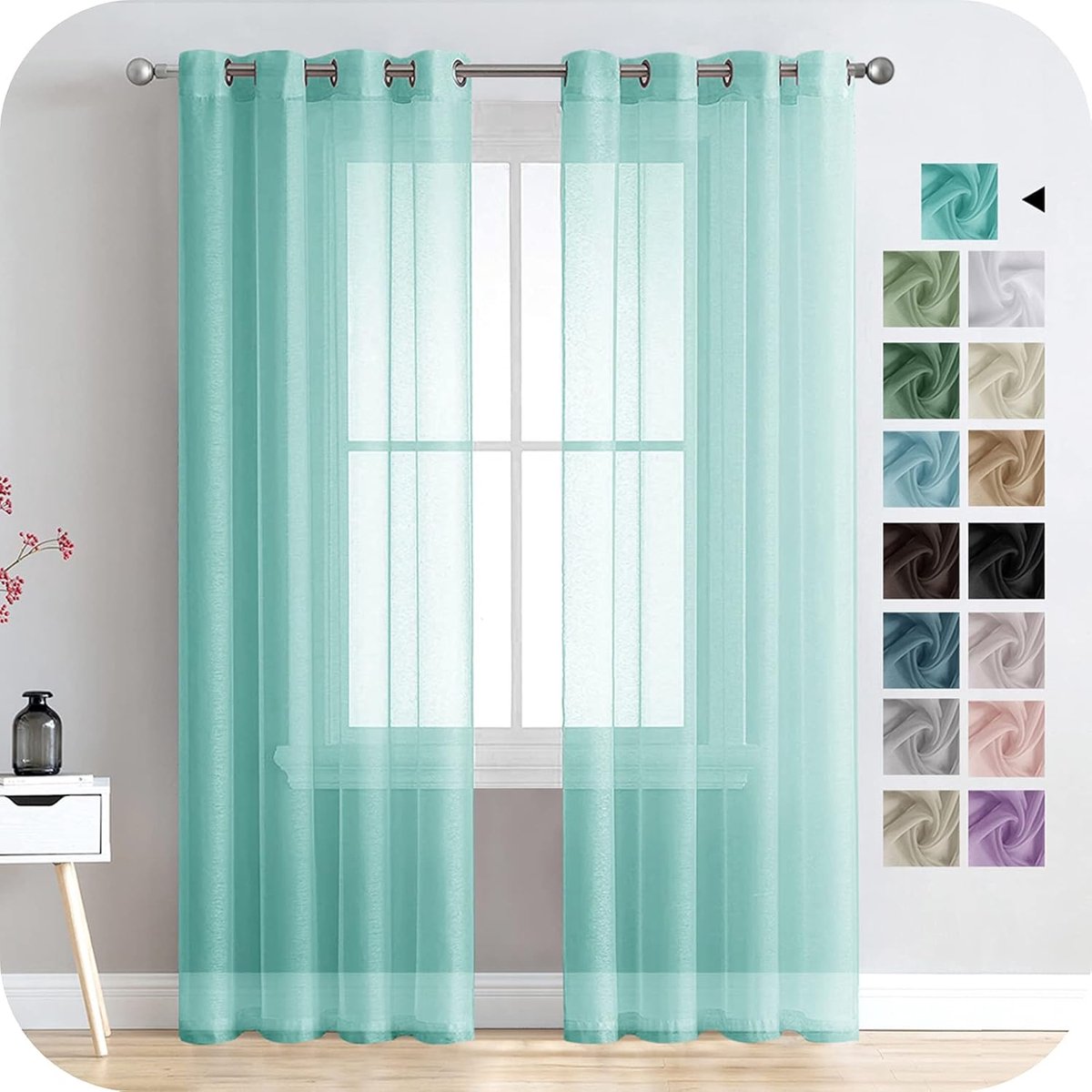 PolkaHome Gordijn, 2 stuks, beige, 140 x 230 cm, met ogen, halftransparant, linneneffect, interieurdecoratie, voor ramen, woonkamer, slaapkamer, keuken, balkon, bessen, licht, romantisch