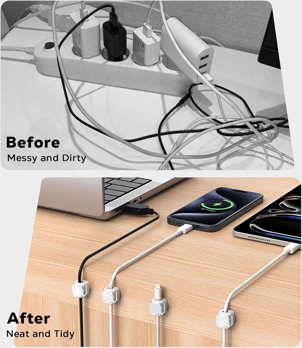 Organisateur Fils Charge Téléphone Lot De 8 Supports De Rangement Magnétiques Pour Câbles De Bureau, Cachez Le Câble De Charge Du Téléphone, Support De Chargeur De Fil Adhésif Puissant Pour Table De