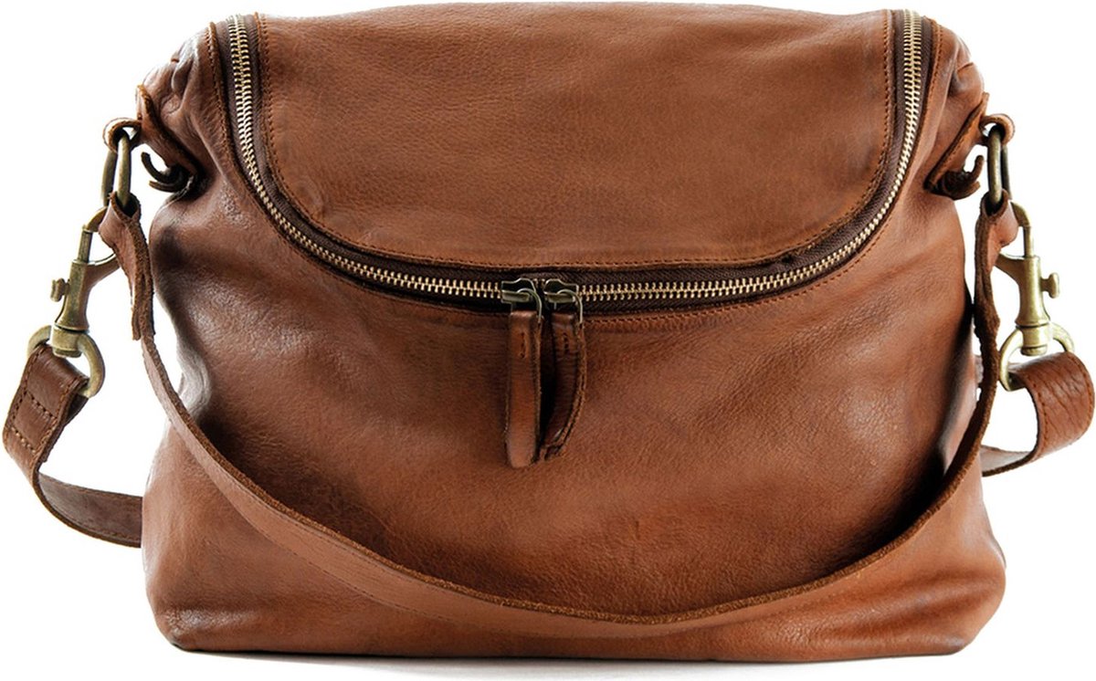 HAROLD'S Leren Schoudertas Submarine Zipperbag Cognac Bruine