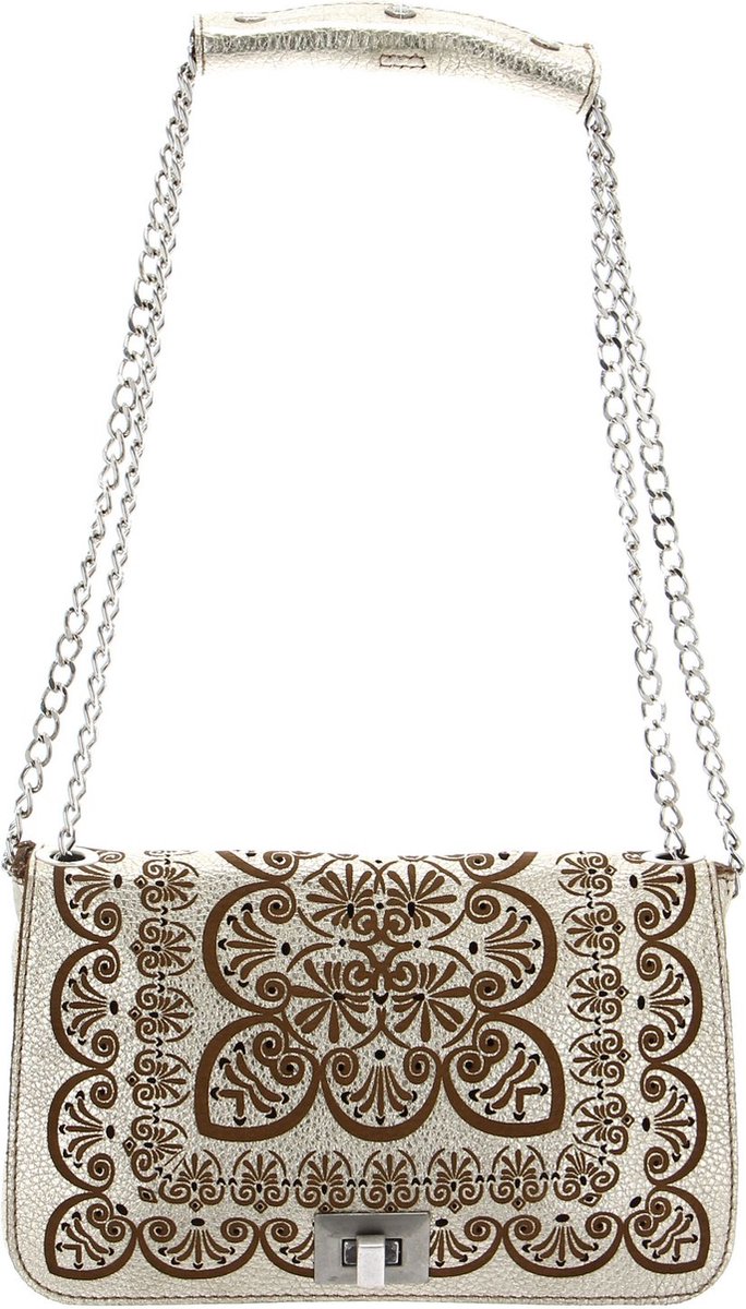 CATERINA LUCCHI Leren Schoudertas Koppeling Peperomia Pochette Platino + T / Cognac Goudkleurig