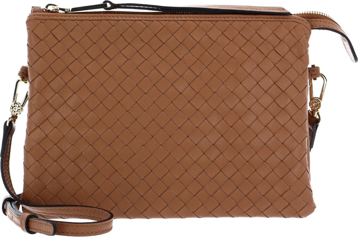 abro Leren Schoudertas Leather Piuma Weaving Crossbody Bag Threefold Cuoio Bruine