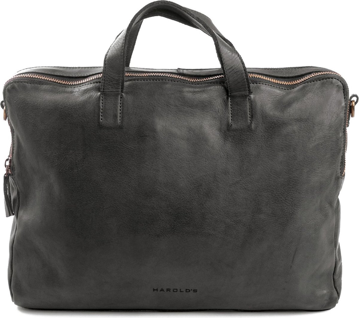 HAROLD'S Leren Laptoptas met laptopvak Submarine Notebookbag Carry Case Black Zwart
