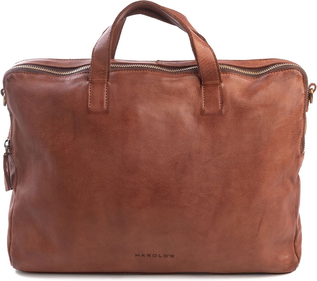HAROLD'S Leren Laptoptas met laptopvak Submarine Notebookbag Carry Case Cognac Bruine