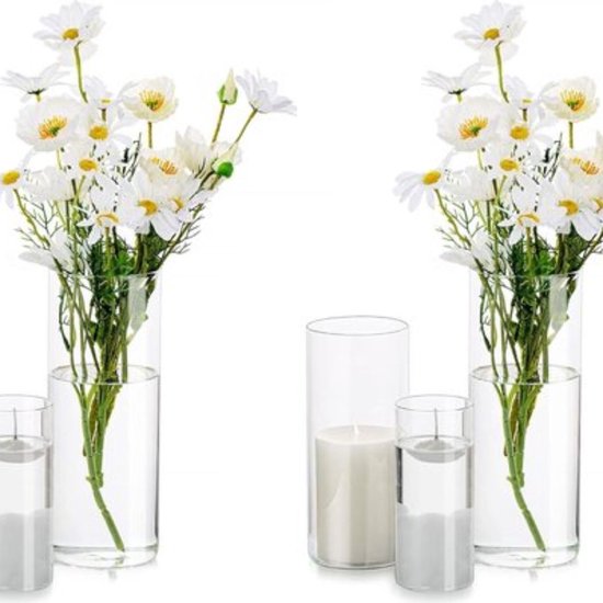 Glazen vaas, glas, bloemenvaas, tafelvaas, cilinder, 20 cm
