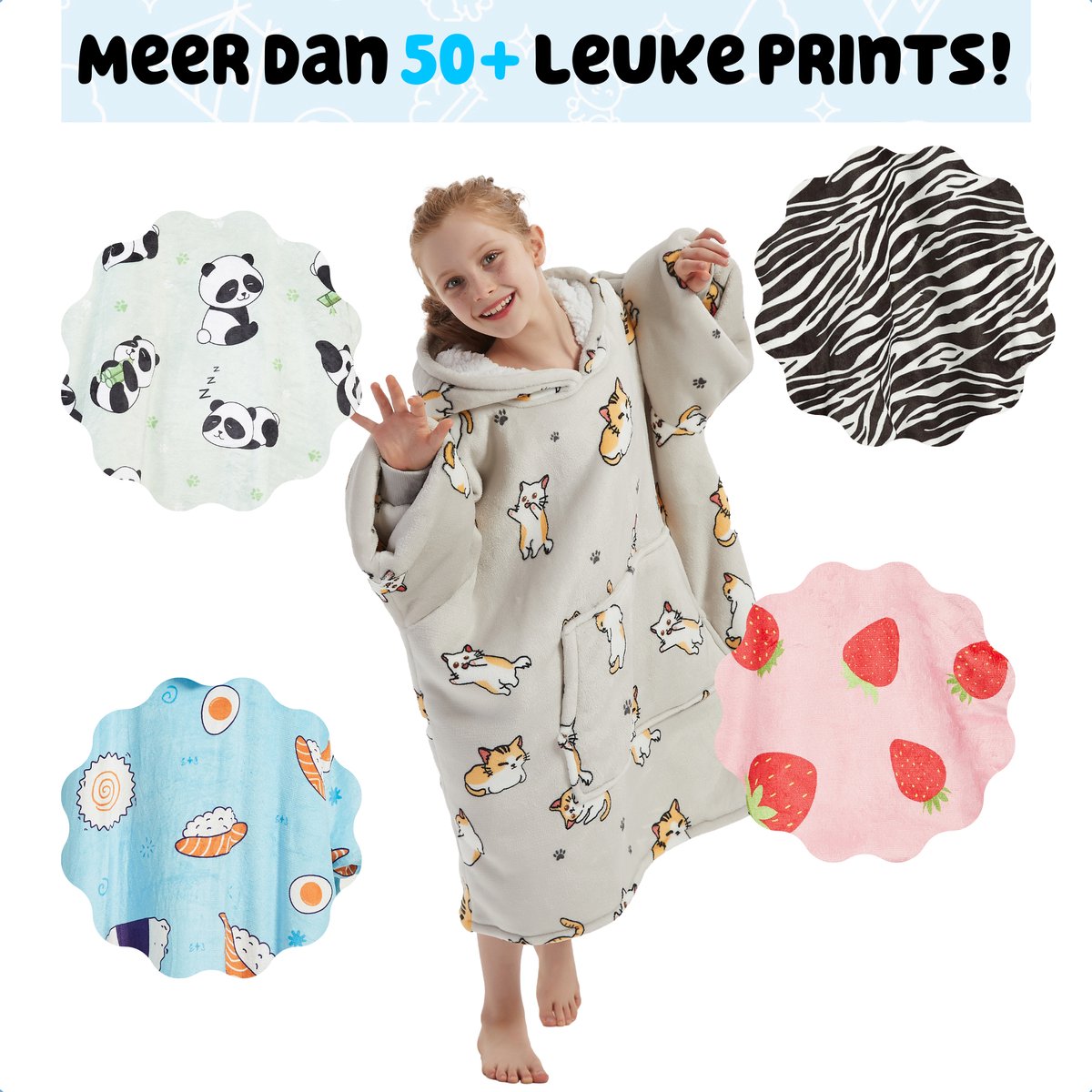 JAXY - Hoodie Deken Kinderen - Fleece Deken Met Mouwen - Snuggle Hoodie - Oodie Kids - 1150 gram - Kat — cadeau in Wonen & Interieur - foto 3