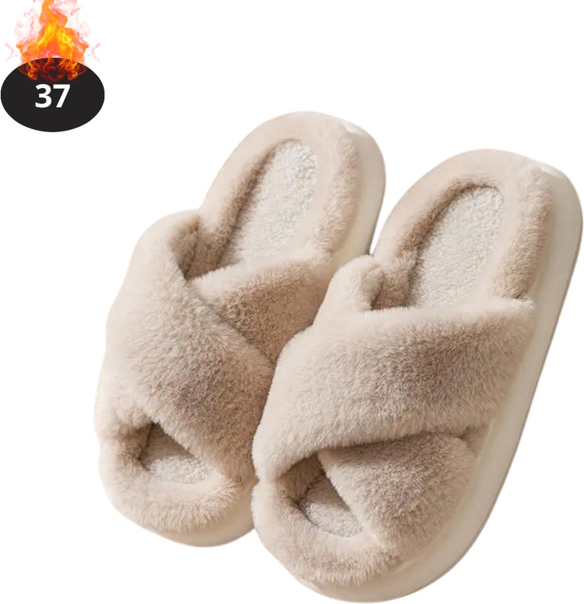 Bovista Warme Pantoffels - Sloffen - Slippers - Dames - Heren - Pluche - Maat 37 - Khaki