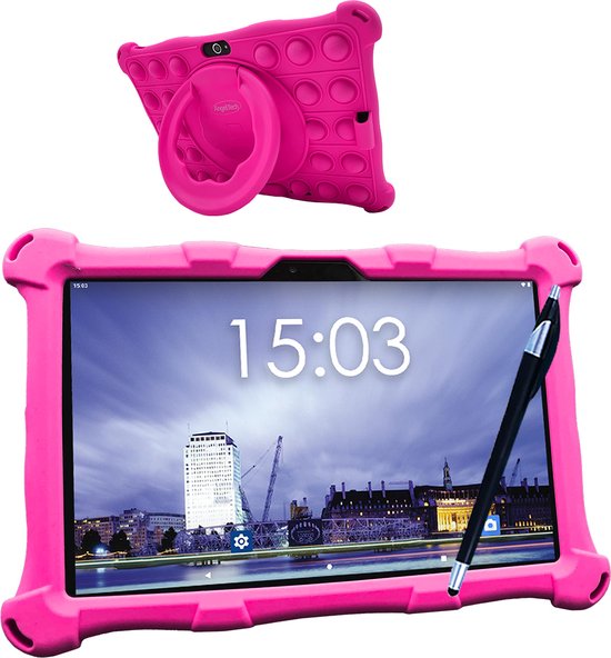 AngelTech Kindertablet XL – 3+4GB RAM - 32+64GB – In Bol Sterrenreview 2024 - 100%Kidsproof – Extra Groot – Vanaf 3 Jaar - Ook Voor Volwassen Gebruik - 10 Inch - Ouderlijk Toezicht – Fidgy Beschermhoes – Roze of Blauw