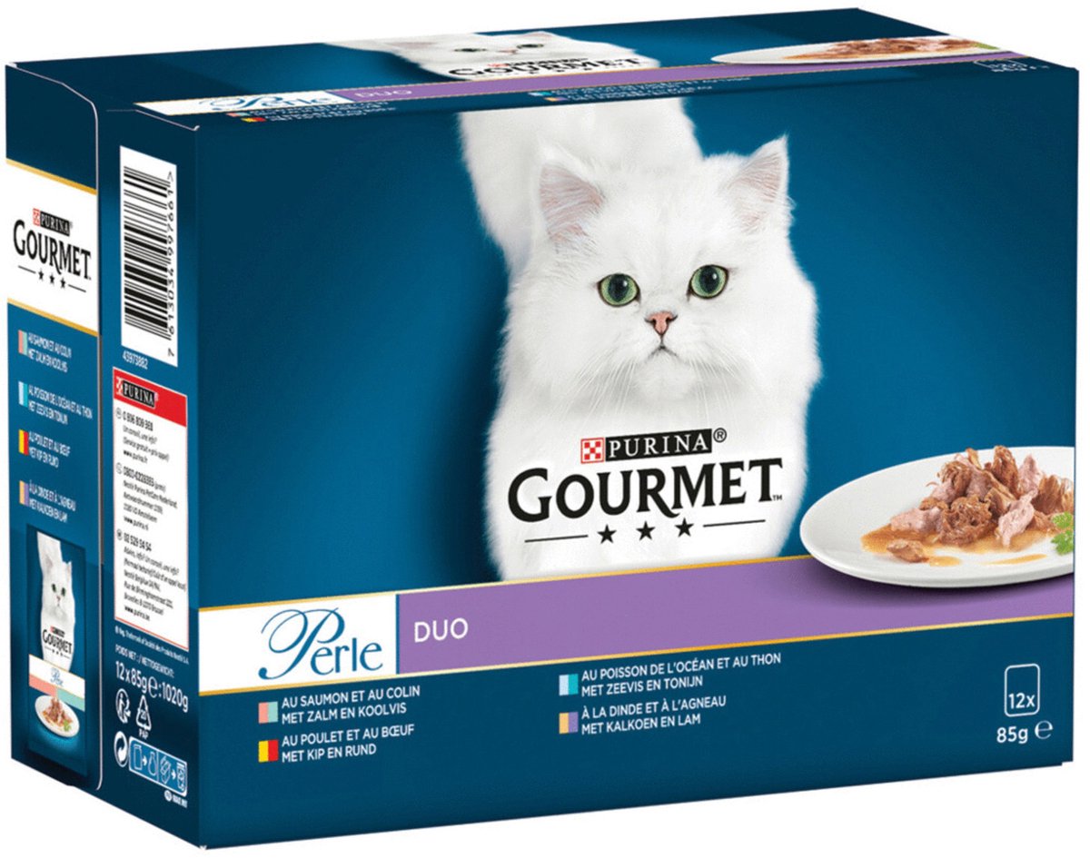 Gourmet Perle Land en Zee Duo vis en vleescombinaties natvoer kat (85 g) 12 x 85 g