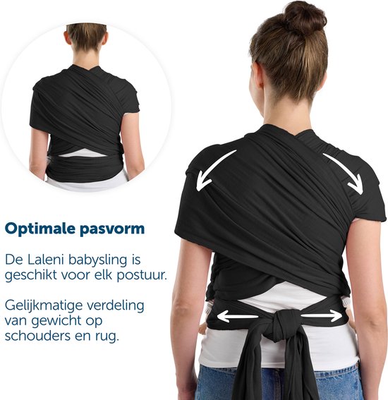 Laleni Draagdoek voor Pasgeborenen tot 15 kg in Katoen - Omslagdoek OEKO-TEX gecertificeerd - Newborn Babydraagzak 5,10m lang - Fysiologische Kinderdraagzak - Zwart van Merkloos — afbeelding 3