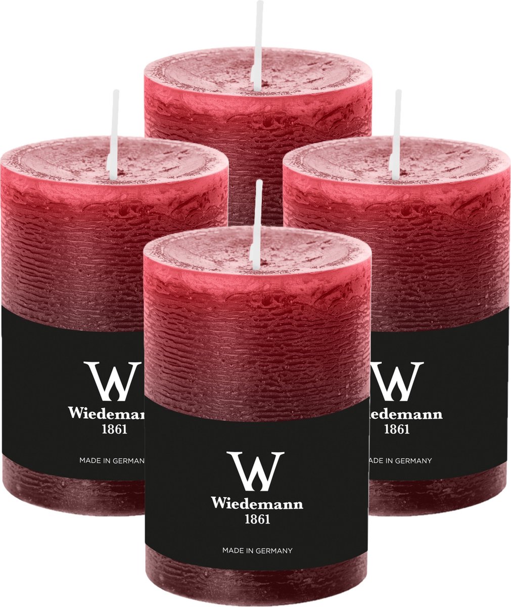 Wiedemann Cilinderkaars/stompkaars - 4x - rustieke kaars - bordeauxrood - 7 x 10 cm - 43 branduren Bordeaux rood