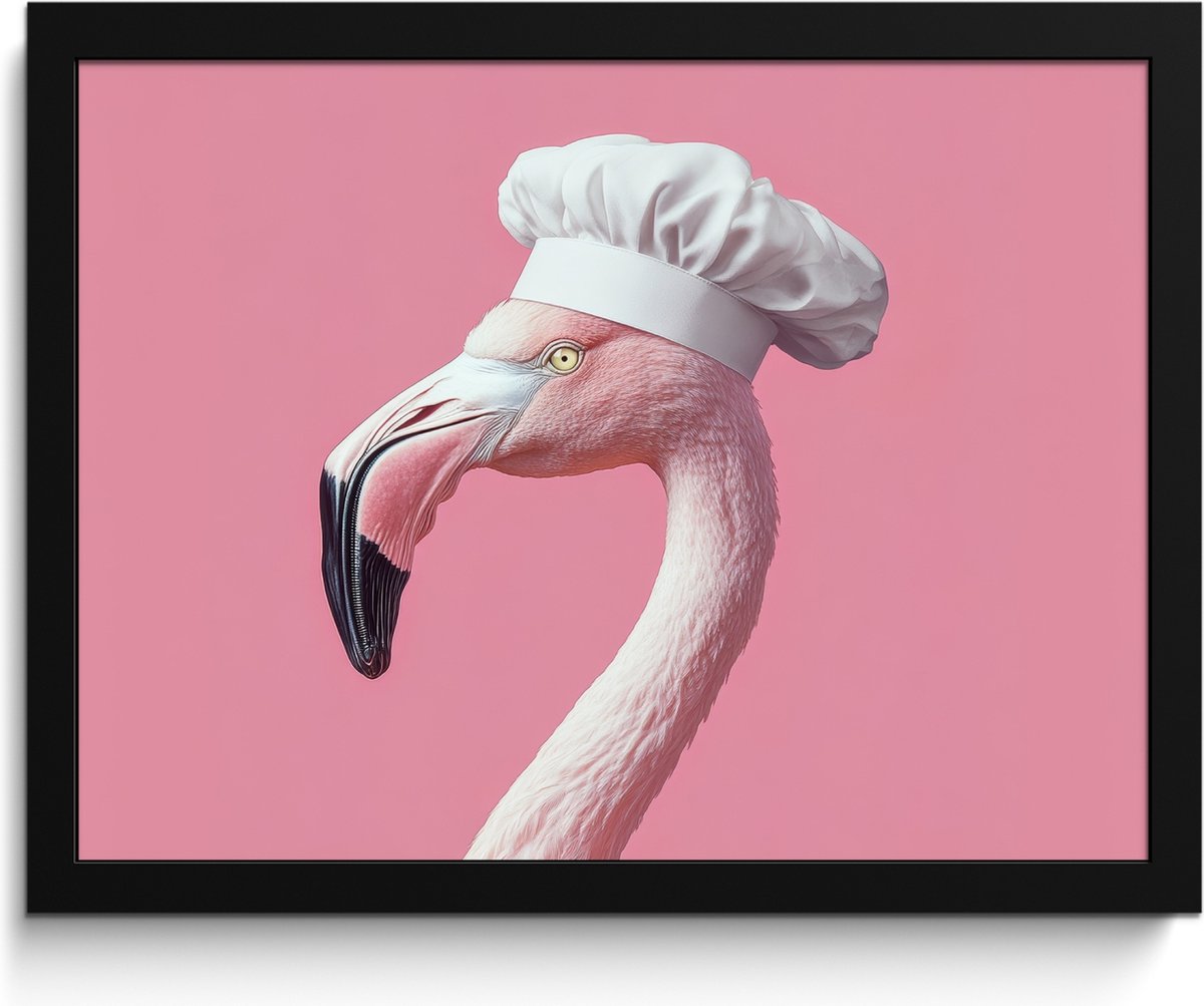 FrameYourWall Fotolijst inclusief poster - Posterlijst 40x30 cm - Posters - Flamingo - Roze - Koksmuts - Vogel - Foto in lijst - Keuken decoratie muur - Wanddecoratie accessoires - Muurdecoratie - Schilderijen Koksmuts - Flamingo