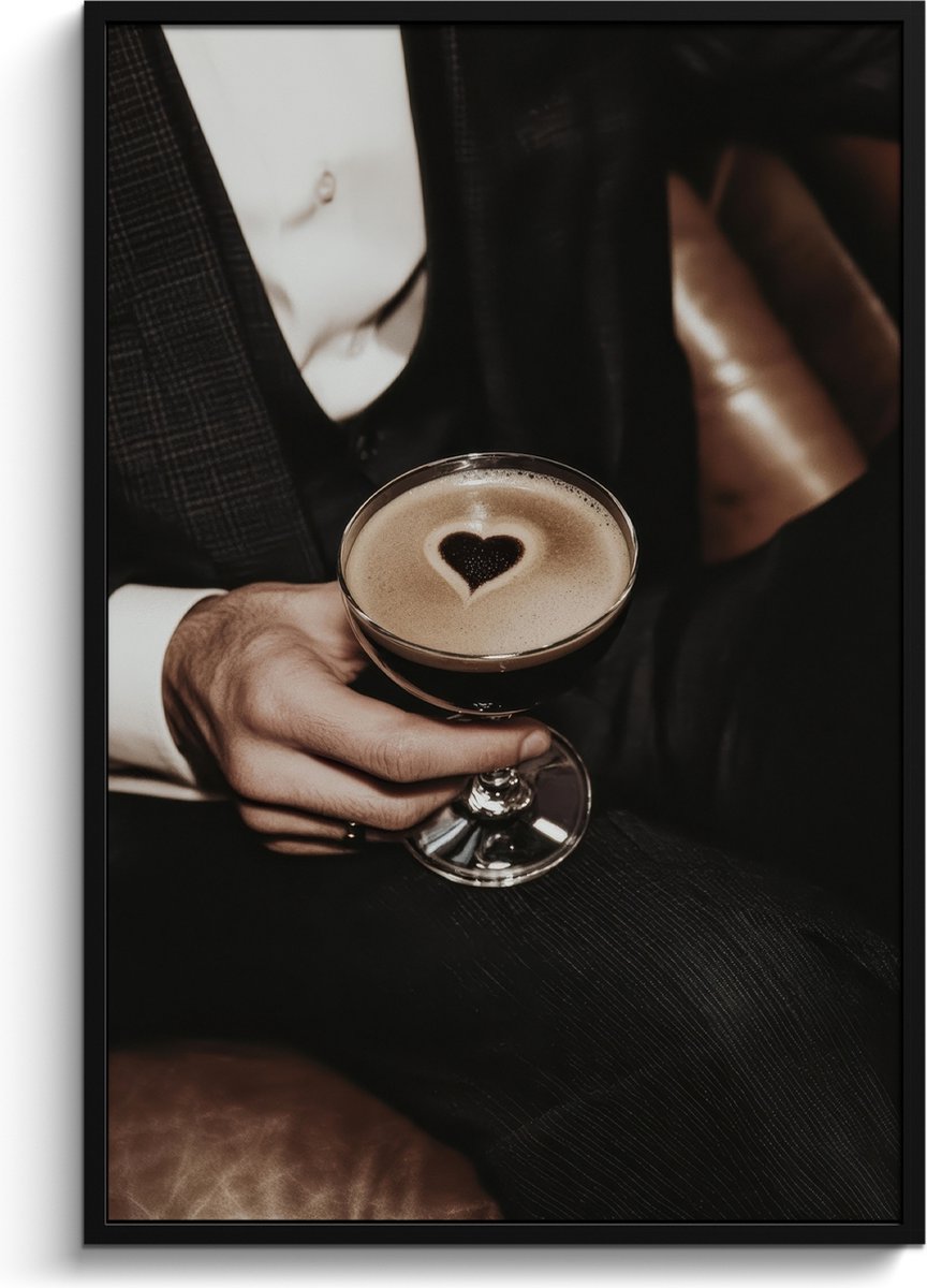 FrameYourWall Fotolijst inclusief poster - Posterlijst 80x120 cm - Posters - Hartje - Cocktail - Espresso Martini - Hand - Foto in lijst - Keuken decoratie muur - Wanddecoratie accessoires - Muurdecoratie - Schilderijen