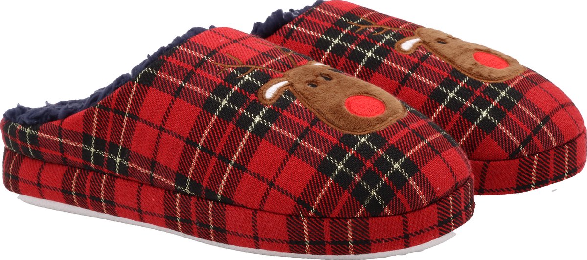 Kerst Special! Frenzy- Dames Pantoffel - Christmas Reindeer – Rood geruit - Maat 41