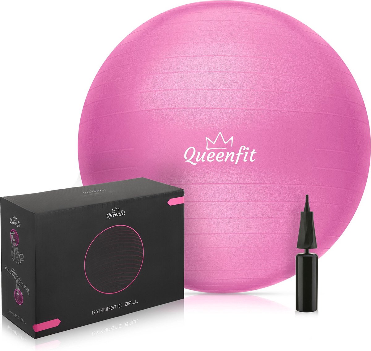 Queenfit® Gymnastiekbal incl. Pomp - 65 cm - Pilatesbal, Trainingsbal, Fitnessbal, Zitbal voor Fitness, Pilates, Home Gym, Workout, Fysiotherapie