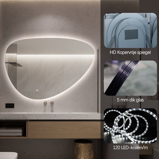 Miroir de salle de bain FENOMÉ Delafon Siècle des Lumières LED Organique Dimmable Sans Condensation 120 cm