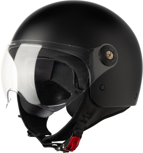 VINZ Duoro Casque Jet avec Visière / Casque de Scooter / Casque de Scooter Moustache - Zwart Mat