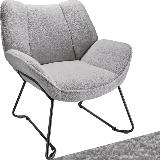 tectake® Teddy Cocktailsessel, Sessel mit kuscheligem Bouclé-Stoff im Scandi-Style, Couch Loungesessel mit Dicker Polsterung, Stahlbeine in Holzoptik, Relaxsessel für Wohnzimmer Schlafzimmer Büro