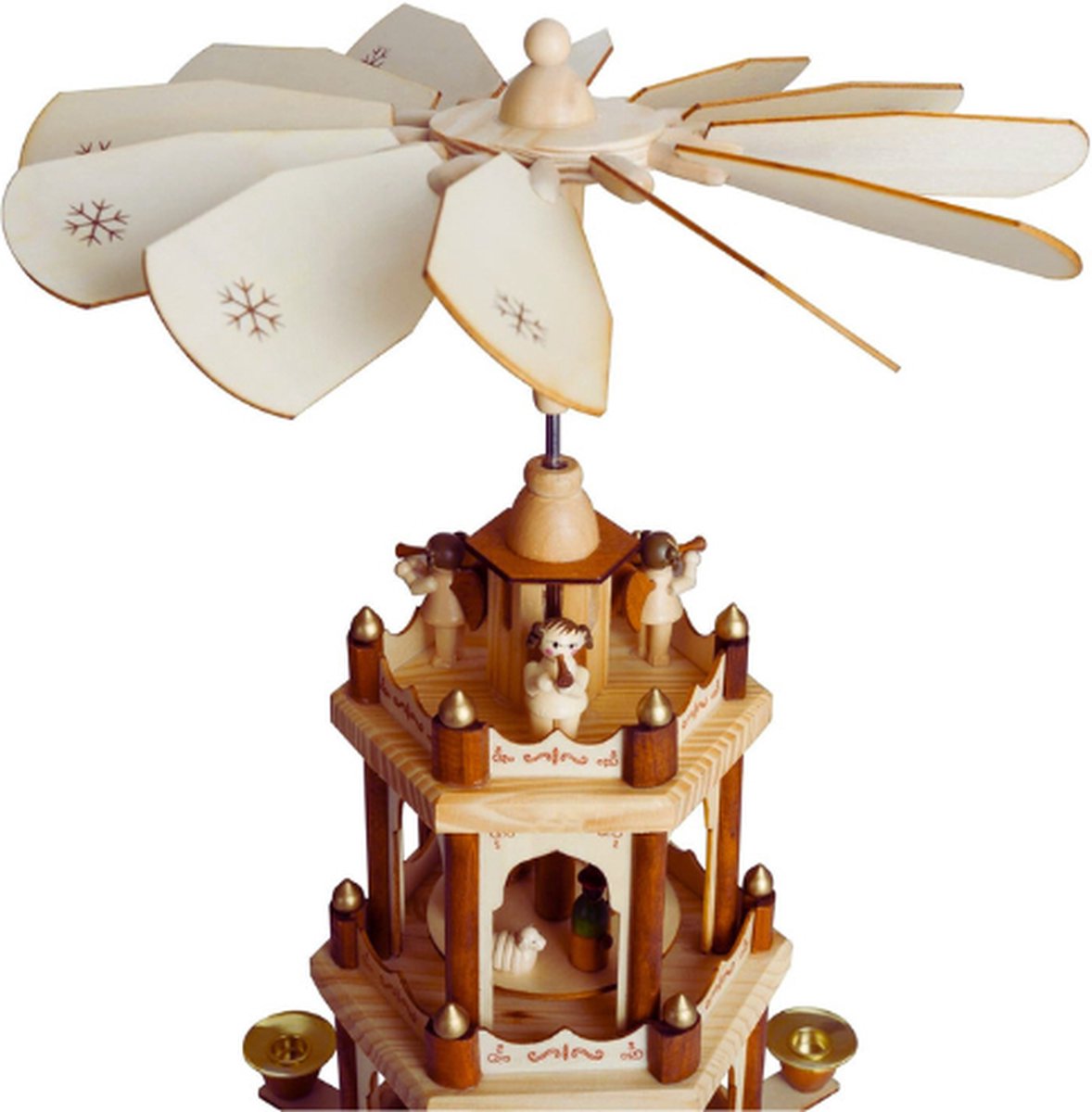 PEAM Kerstpiramide Houten Piramide - Natuur - 3 Niveaus - 45 Cm Hoogte - Handbeschilderde Figuren beige