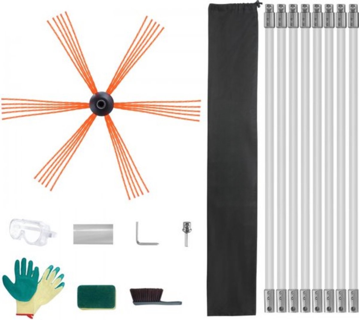 Goedkoopste 8m Schoorsteenvegerset met 8 Versterkte Nylon Staven, Ergonomische Borstel, 360 Graden Schoonmaakborstel, voor Schoorsteenvegen, Thuisgebruik, Past Op De Meeste Pijpen