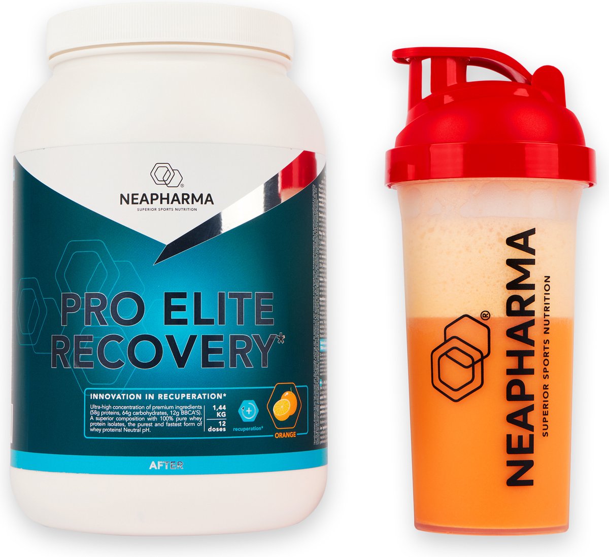 Goedkoopste Neapharma Recovery Eiwitshake - 1,44kg - Frisse Orange smaak - 58gr eiwitten - Spierherstel - conditieopbouw met 12g BCAA