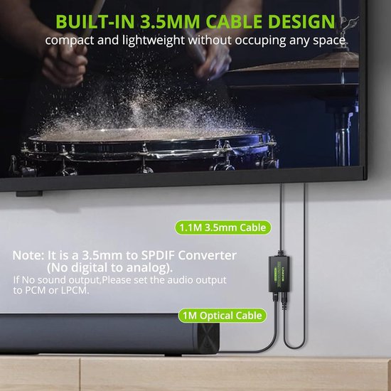 NÖRDIC Converter Analoog naar Digitaal - 3.5mm jack naar Toslink - Geschikt voor Laptop, PC, Smartphone, Tablet & Soundbar — afbeelding 5