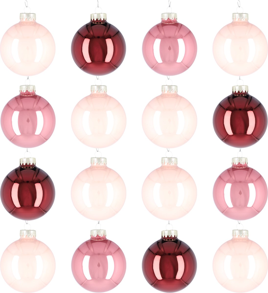 Glazen kerstballen - Set van 16 stuks/80mm - Luxe kerst decoratie - Sfeervolle kerstversiering voor in de kerstboom - Glas - Wild Blossom - Verschillende Roze tinten