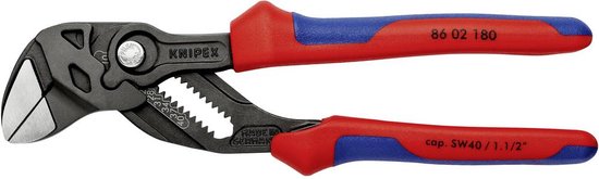 Knipex waterpomptang met rood-blauwe handvatten. Model 86 02 180.