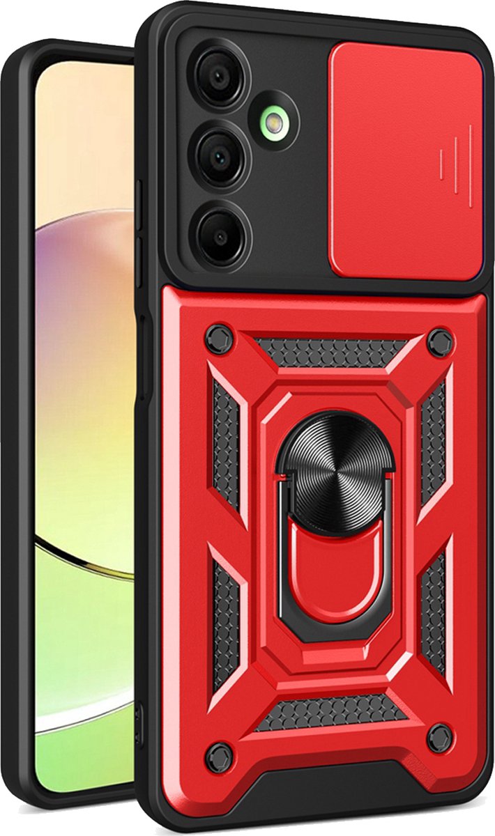 MobyDefend Hoesje - Geschikt voor Samsung Galaxy A16 - Pantsercase Met Draaibare Ring - Rood