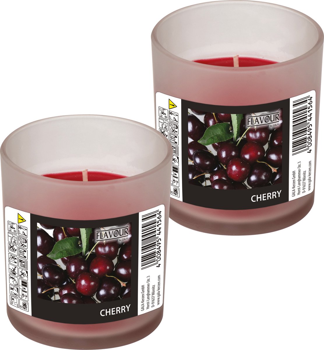Conpax Candles geurkaars - 2x - cherry geur - rood - 8 branduren - in glas - aroma kaars Kersenrood