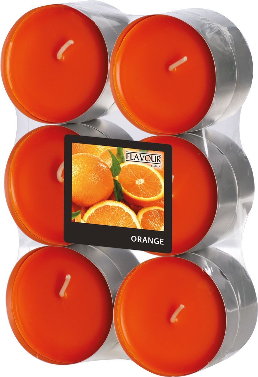 Conpax Candles Geur theelichtjes/waxinelichtjes - Maxi - 12x - Sinaasappel aroma - 8 branduren