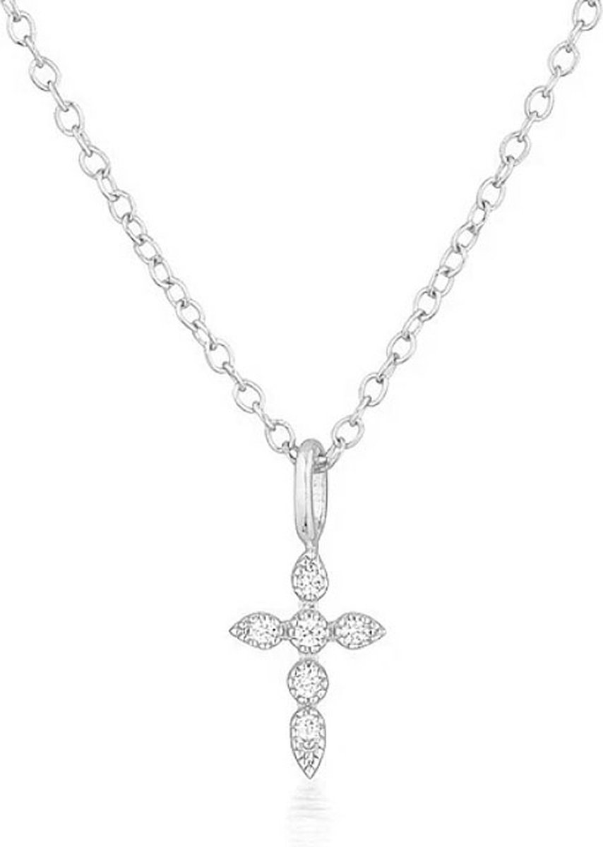 Elenza Zilveren Ketting met Kruishanger en Diamantjes – Tijdloze Elegantie