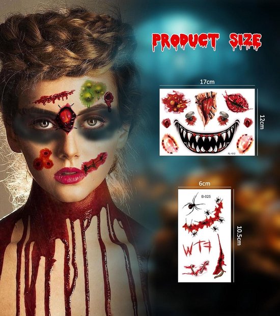 Tatouages Temporaires Halloween Bouche/visage - Effets 3D, Imperméables - Pour Cosplay, Fête Déguisée, Maquillage