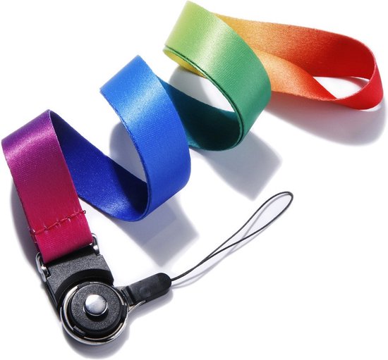 Foto: Peachy rainbow keycord lanyard veiligheid safety nek koord voor smartphone telefoon sleutels naamtag regenboog