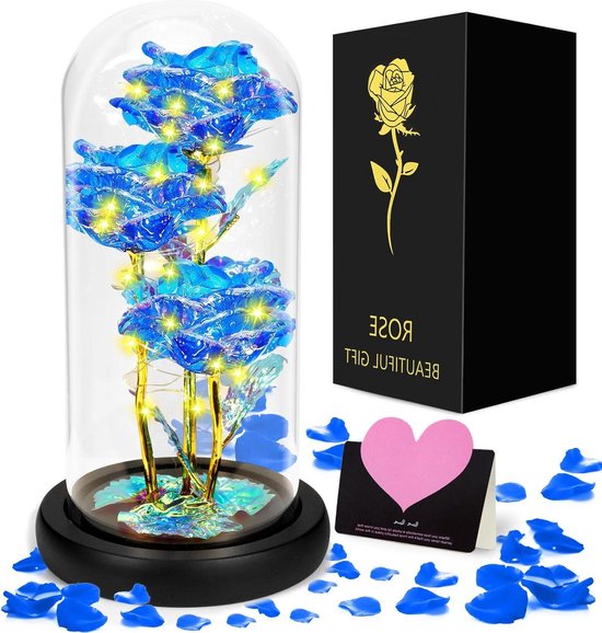 MestectPET Eeuwige roos, cadeau met 4 blauwe rozen, oneindigheid, geconserveerde bloemen, rozenbox, cadeau voor Valentijnsdag, Moederdag, verjaardag, voor vriendin, vrouw, moeder, oma